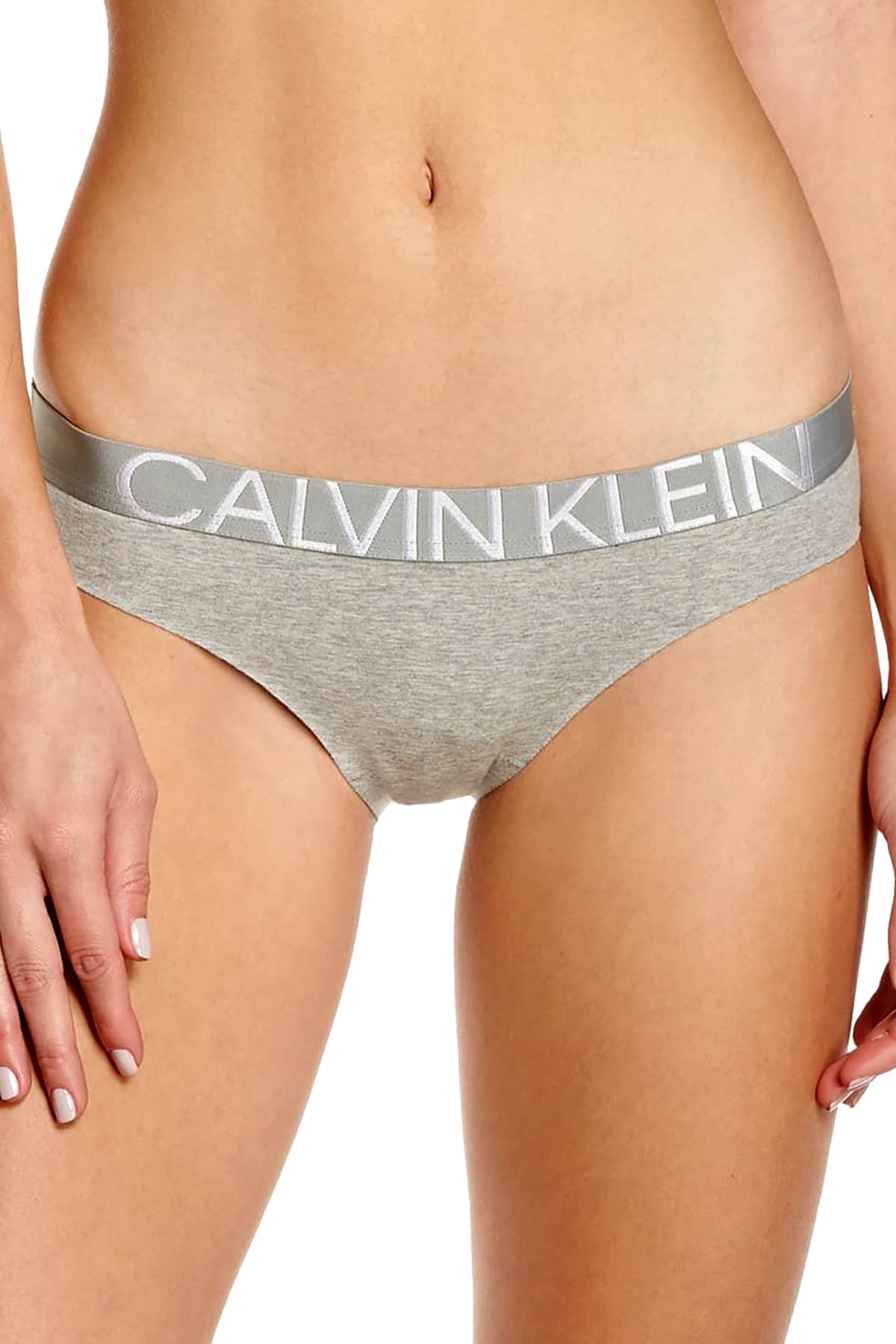 Calvin Klein Women's Plus Size Statement 1981 Thong Panty, Grey Heather, 1X