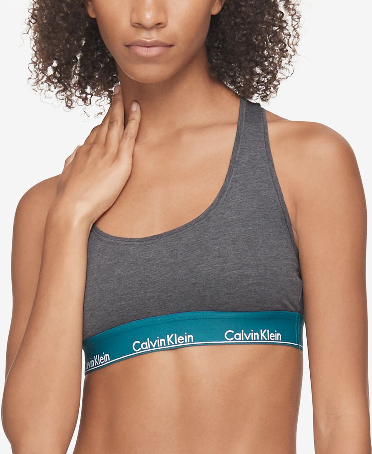 Calvin Klein Plus Modern Cotton Unlined Racerback Bralette In Grey Heather