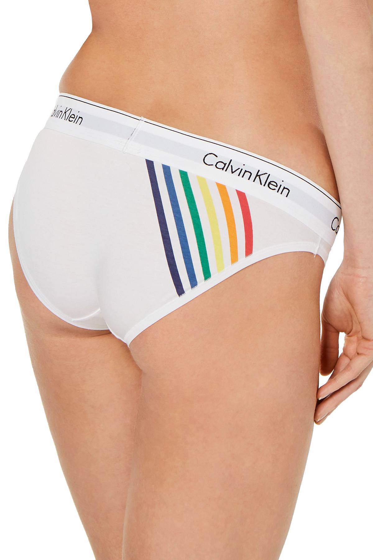 Calvin Klein Modern Cotton Pride thong in white rainbow