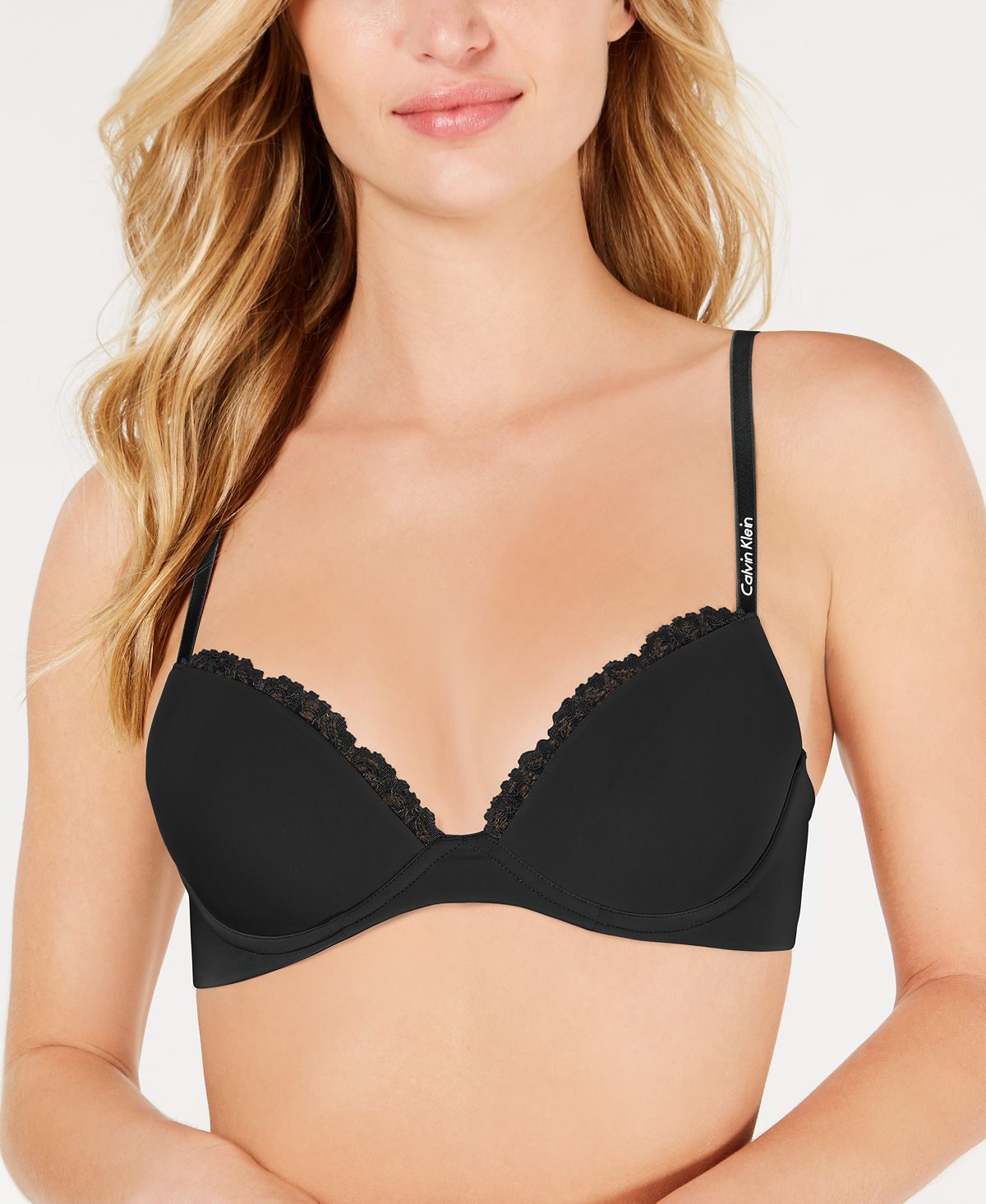 Calvin Klein Black Label Crackled Lace Lightly Lined Strapless Demi Bra in  Black