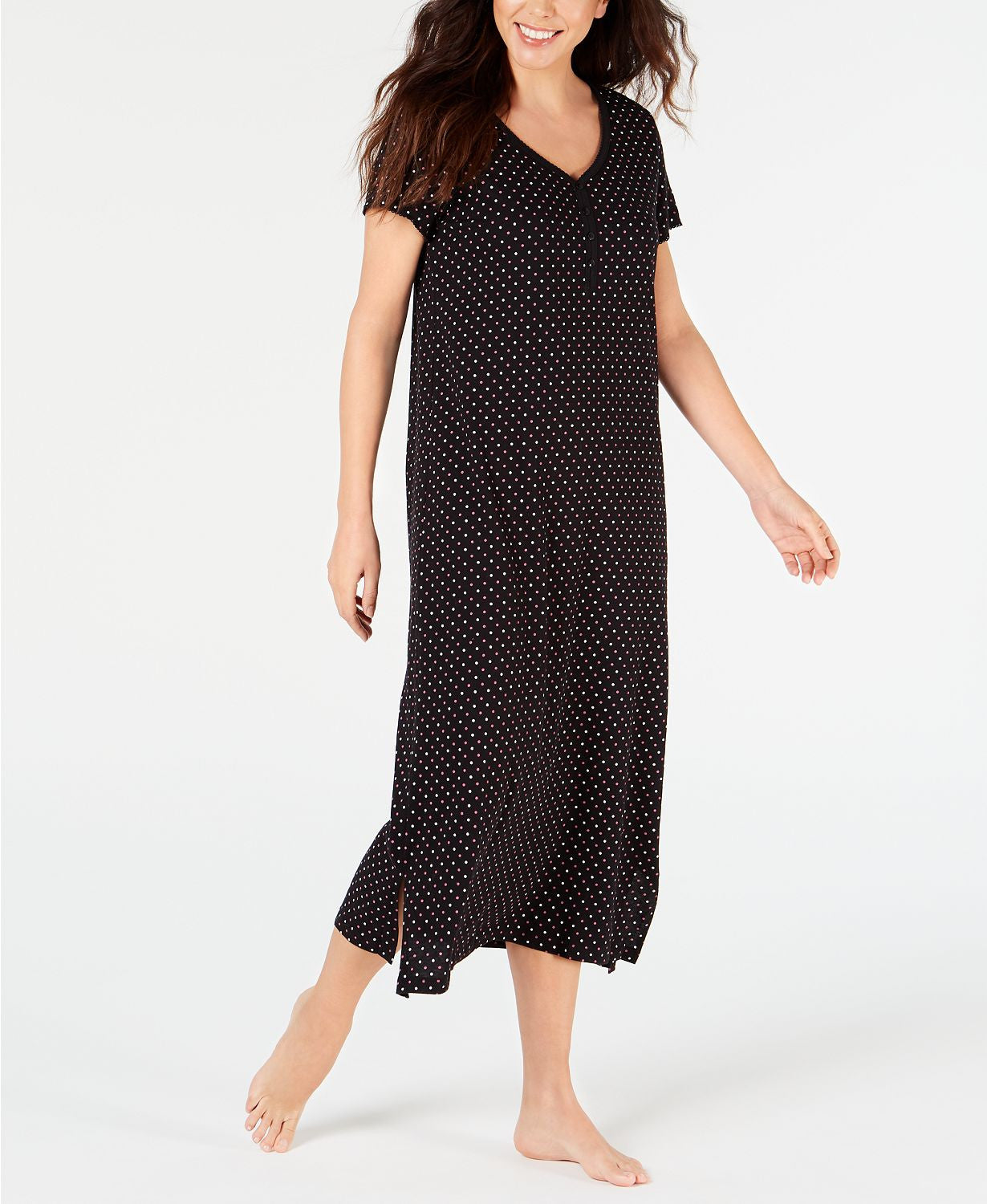 Charter Club Intimates Printed Soft Knit Cotton Nightgown in Black Duo