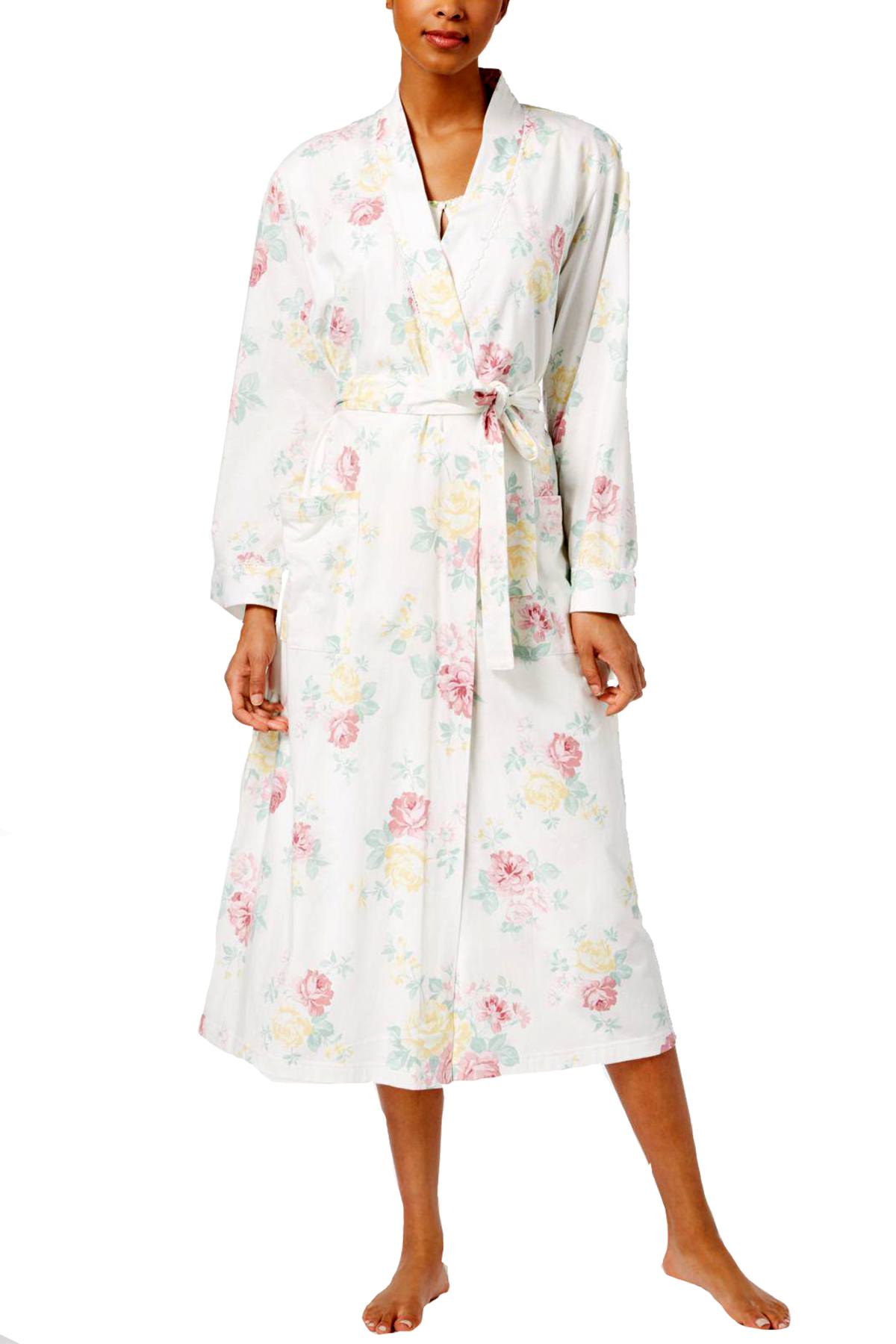 Charter Club Intimates White Floral-Print Lace-Trim Robe – CheapUndies