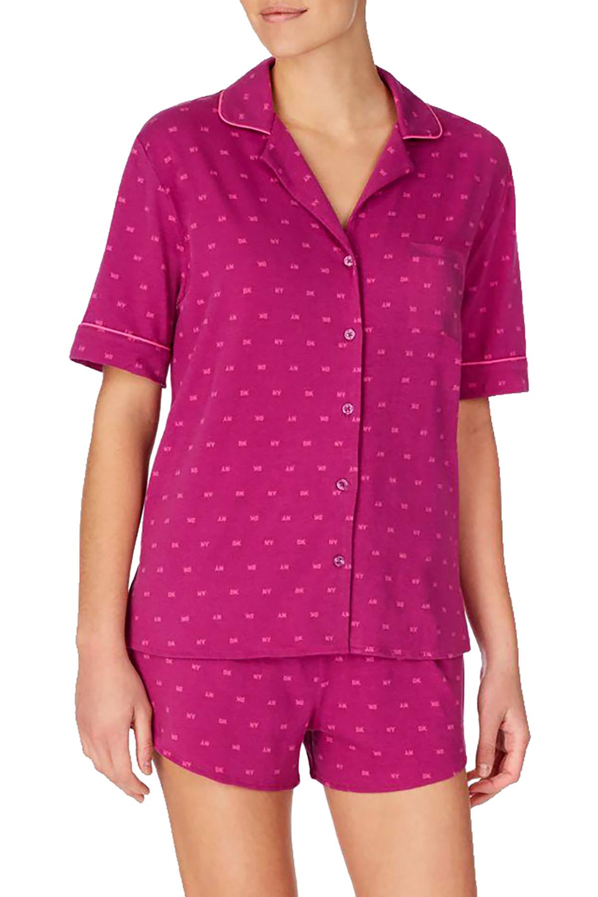 DKNY Berry Logo Notch Collar Top Boxer Short Pajama Set