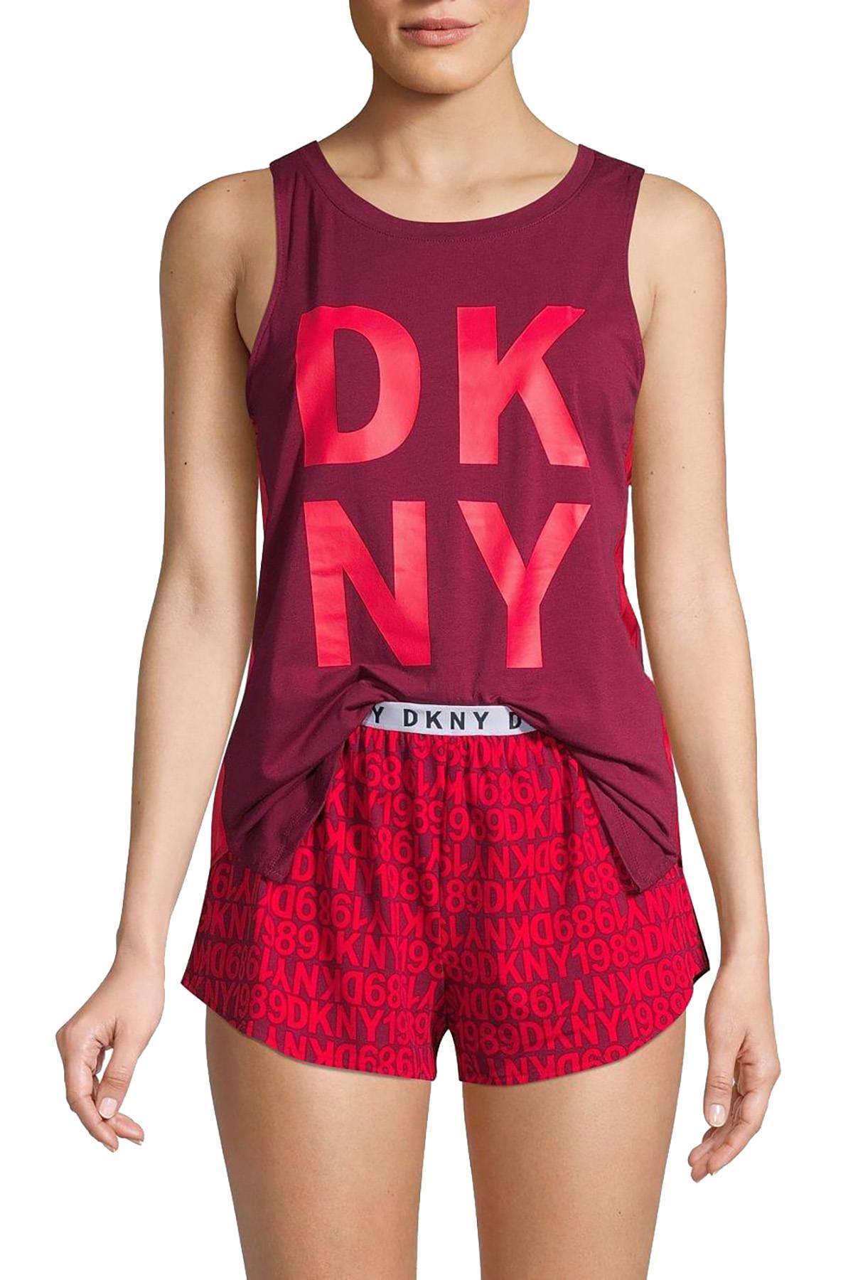 DKNY Red Logo Print Tank Boxer Short Pajama Set