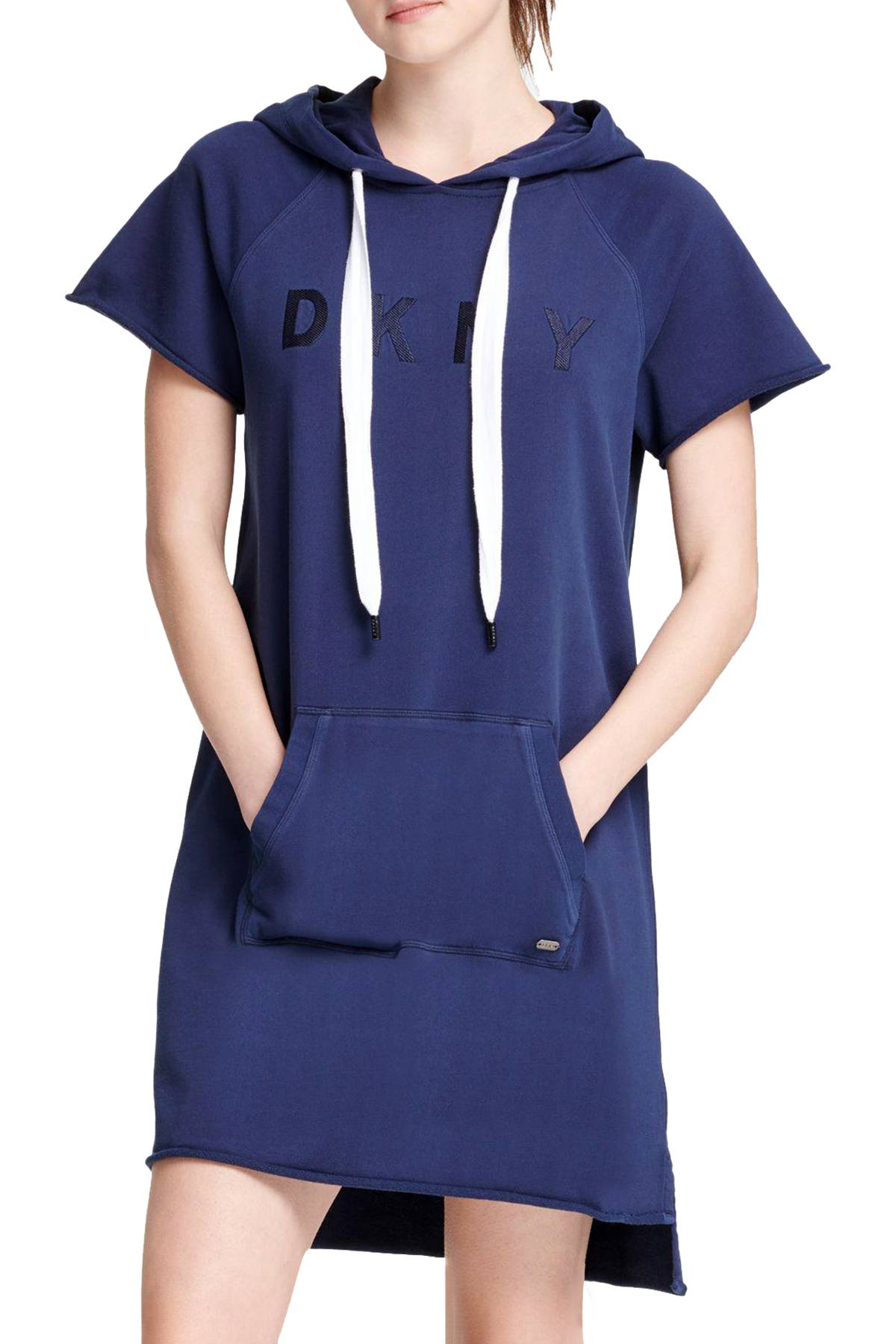 Dkny sport logo hot sale hooded sweatshirt dress