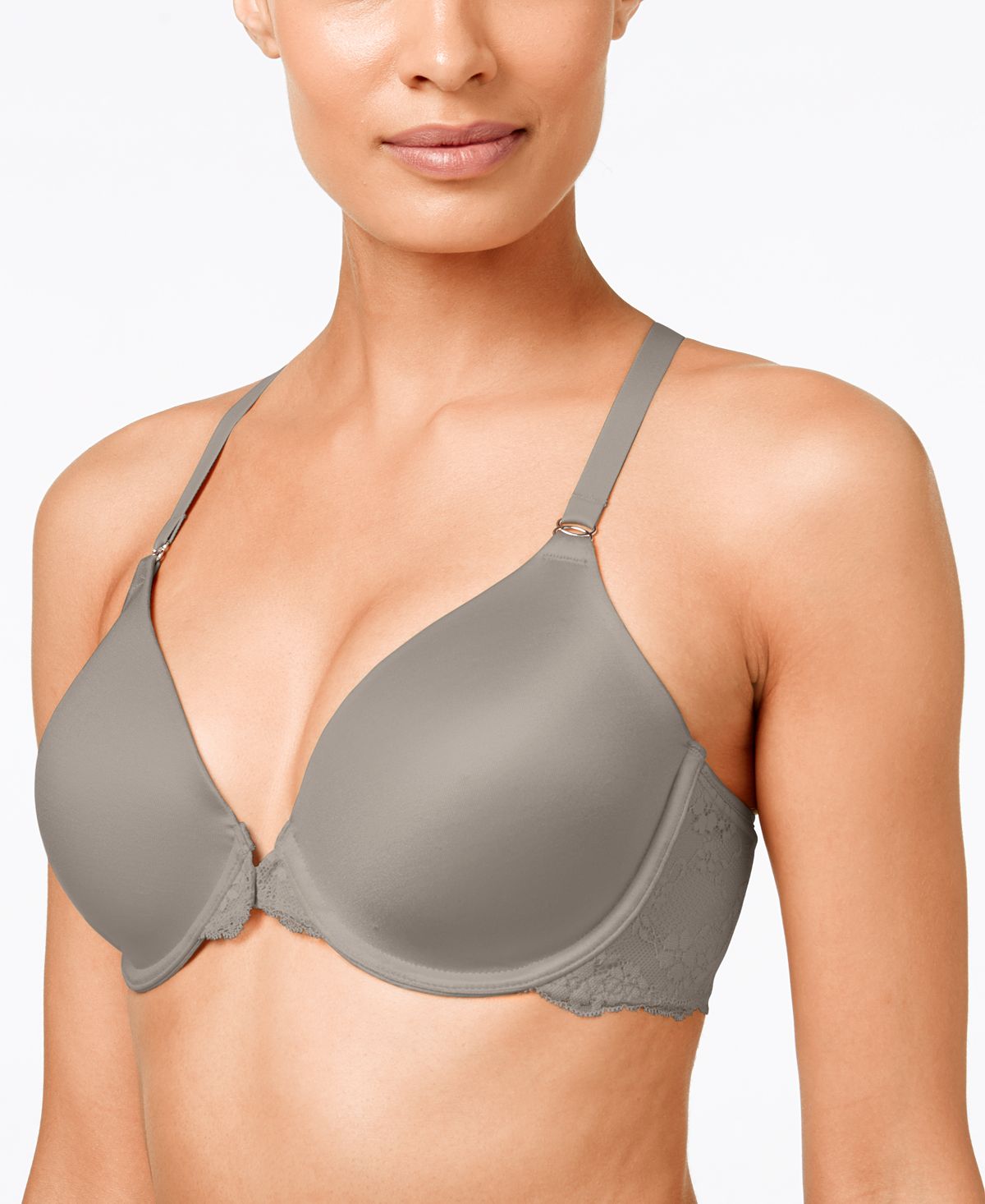 Maidenform One Fab Fit Lace T-back Shaping Underwire Front Close Bra 7112  Steel Grey