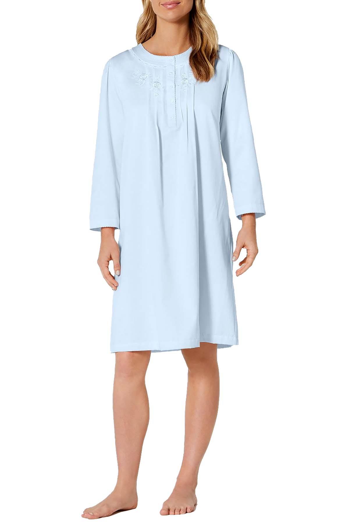 Miss Elaine Petite Brushed Back Satin Nightgown In Blue – CheapUndies