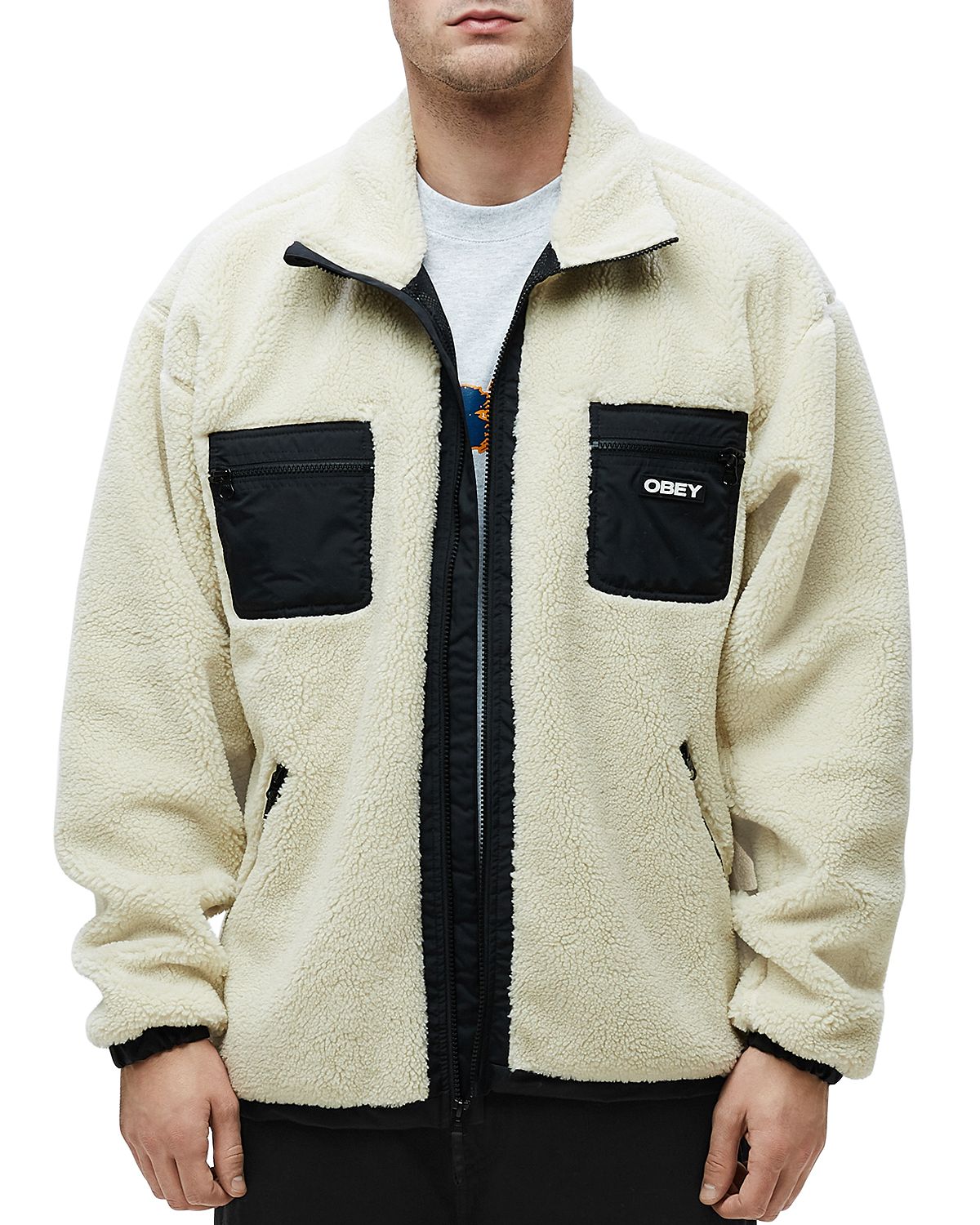 Obey Out There Regular Fit Sherpa Jacket Natural