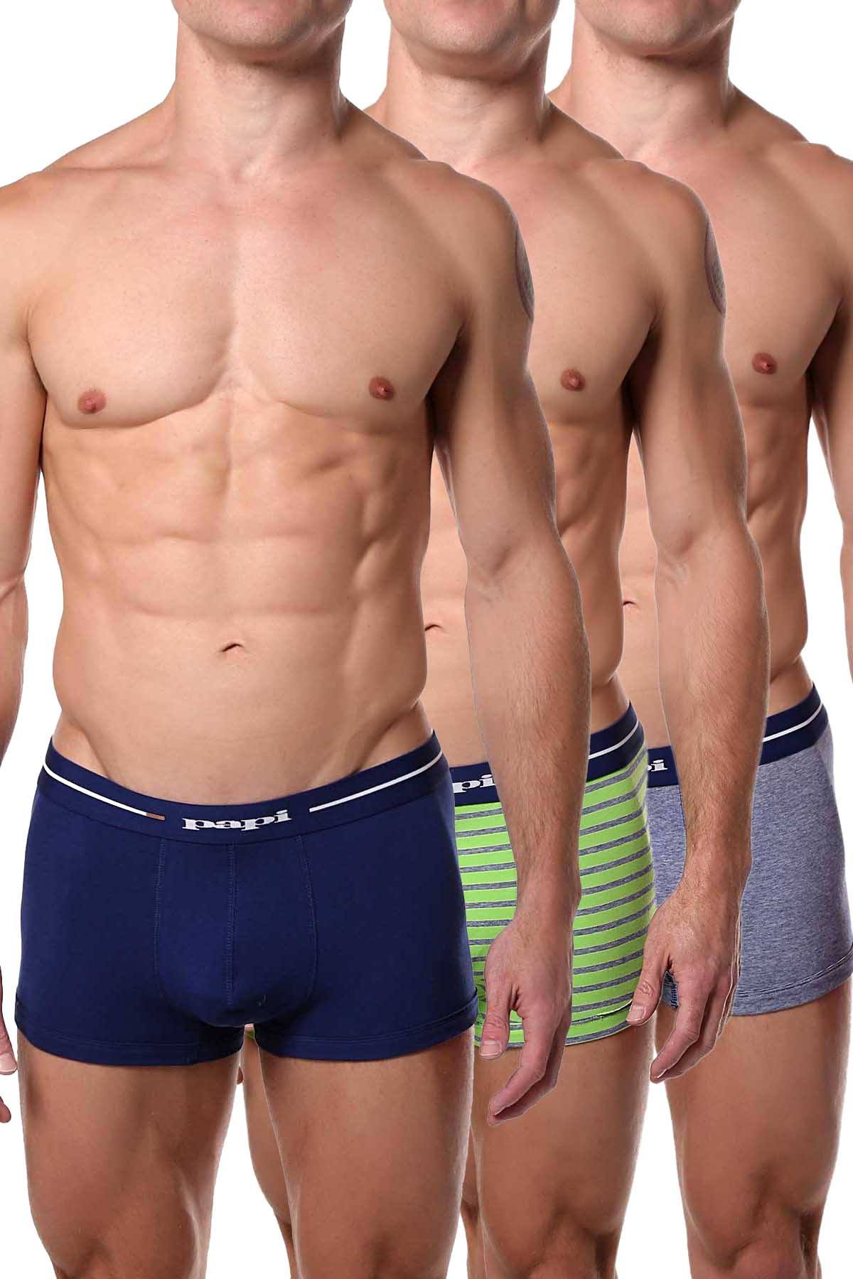 3-Pack Cotton Stretch Solid/Stripe Brazilian Trunk - Papi Underwear