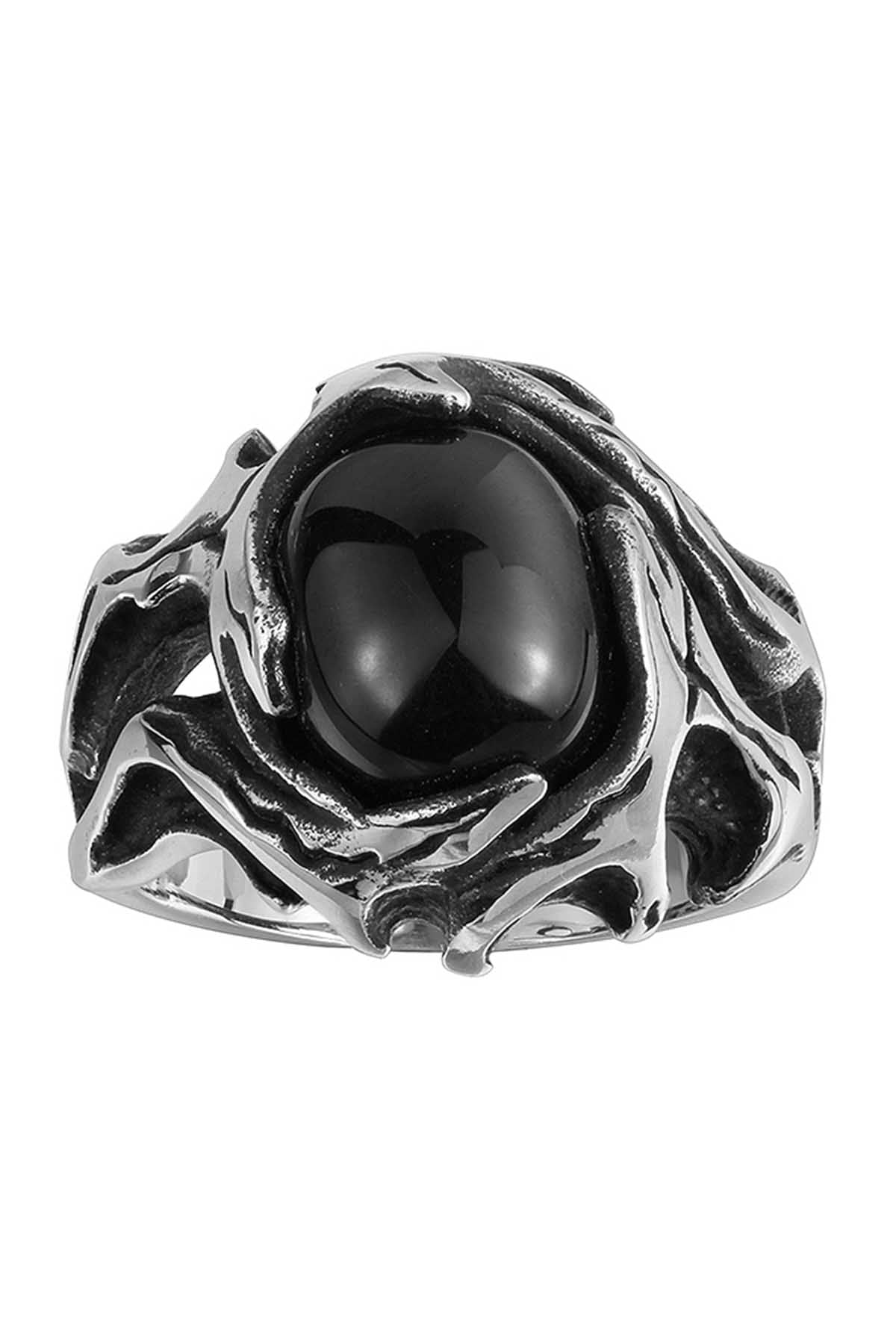 Gomaya Retro Black Onyx Hollow Stainless Steel Ring – CheapUndies