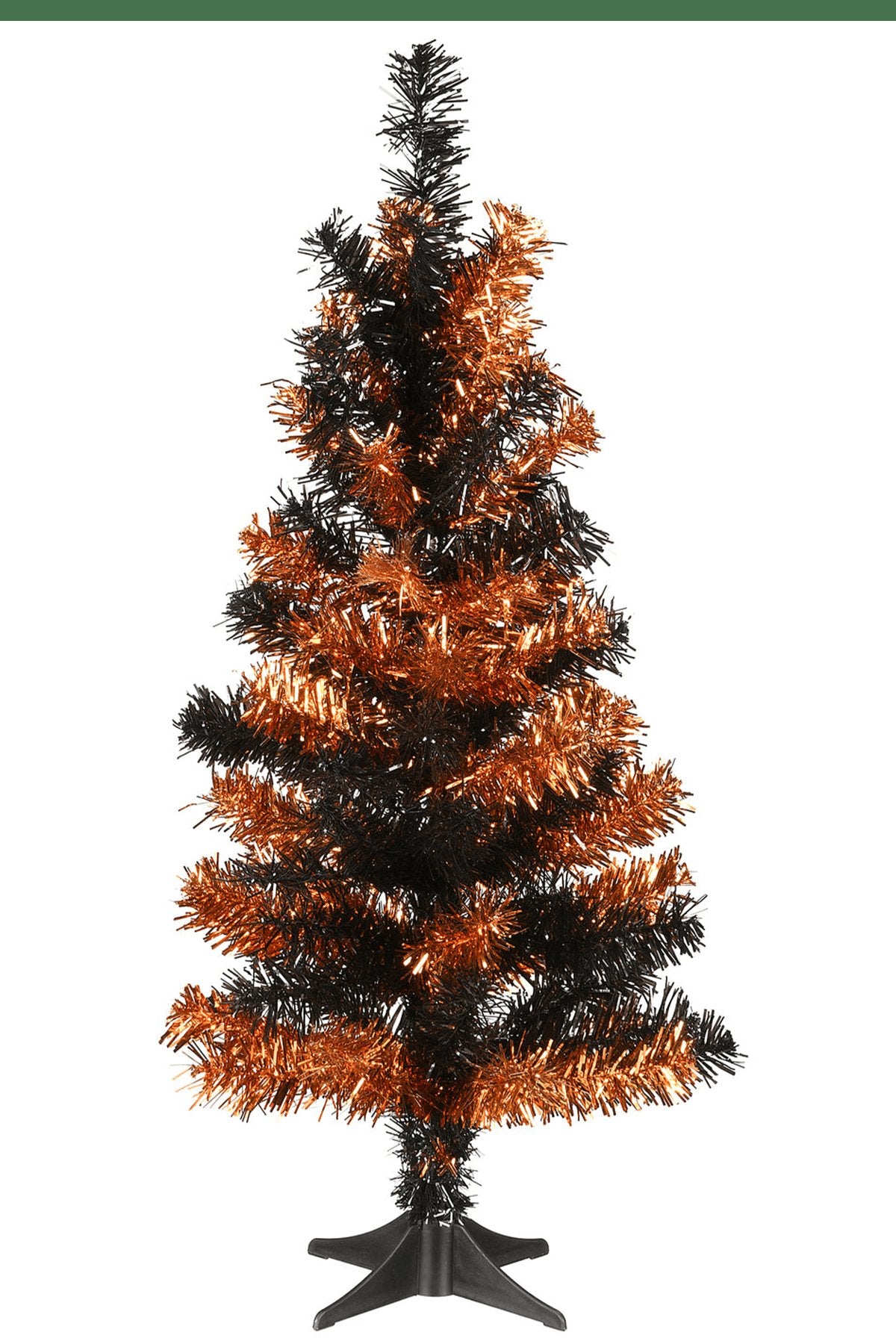 24" Orange and Black Tinsel Tree