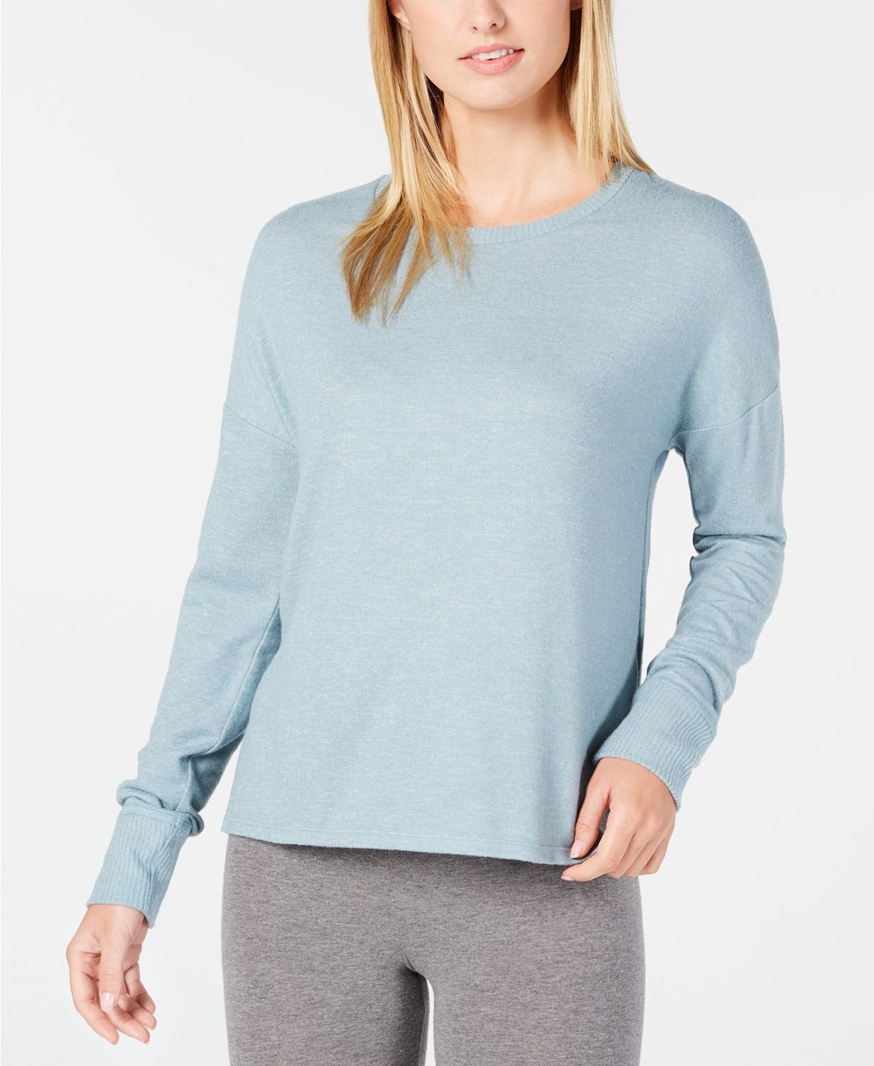 Alfani Brushed Hacci Knit Pajama Top in Azure Mist Heather