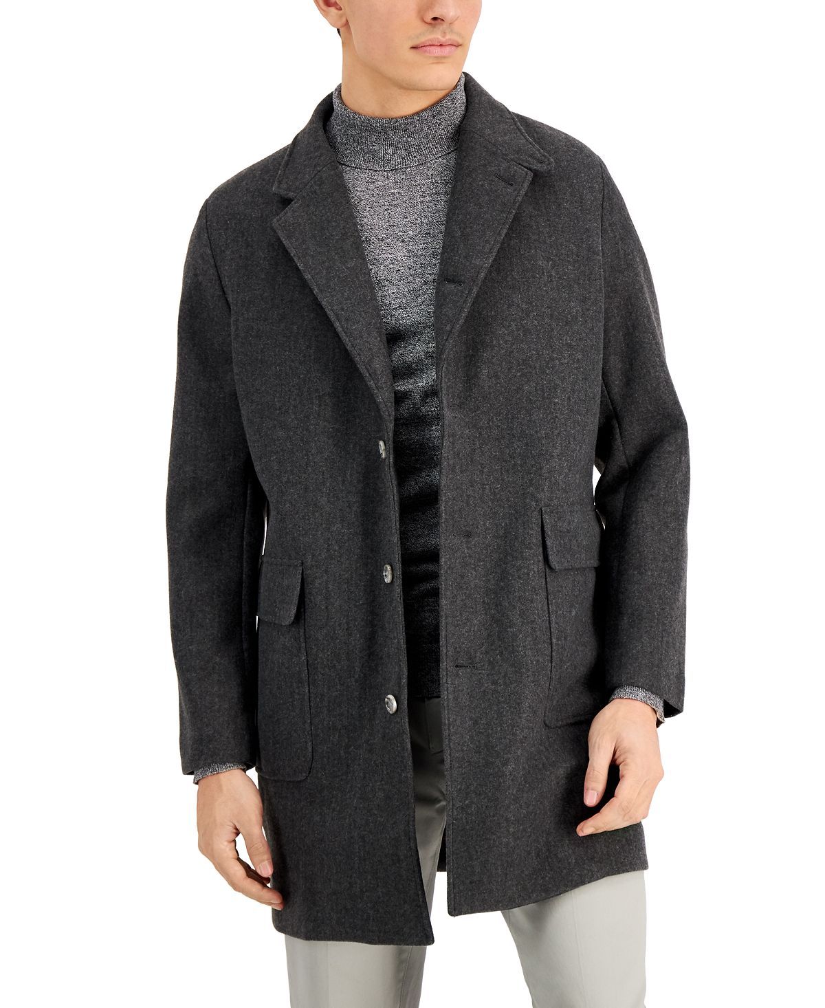 Alfani Knit Topcoat Charcoal Heather