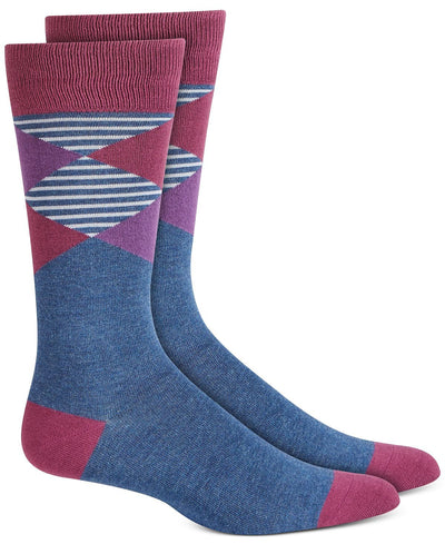 Alfani Oversized Striped Argyle Socks Navy Purple