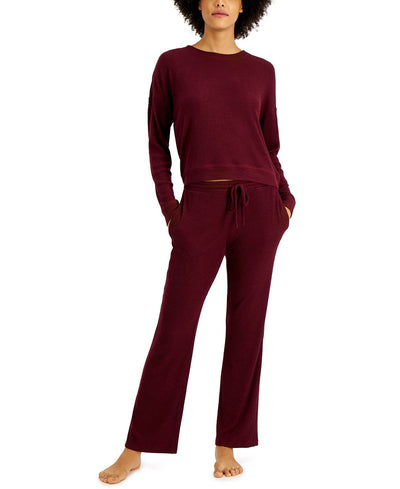 Alfani Ribbed Wide Leg Pajama Set Port Royale