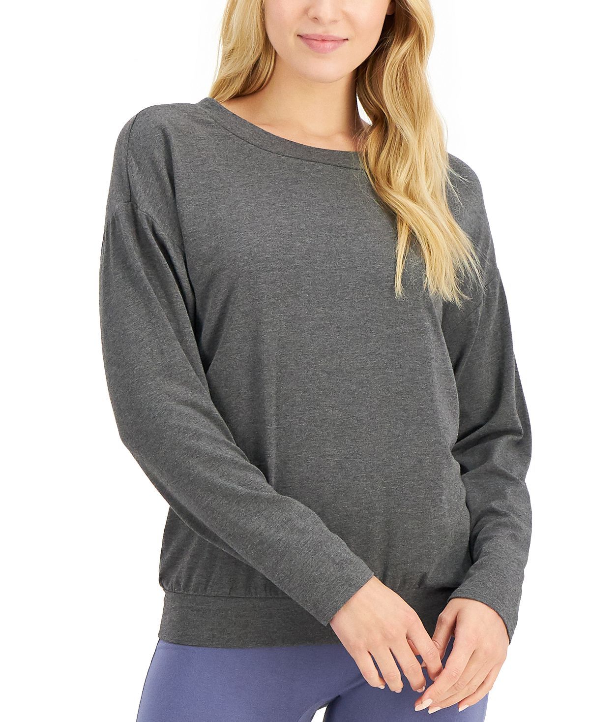 Alfani Super Soft Modal Long-sleeve Sleep Top Hy Charcoal Htr