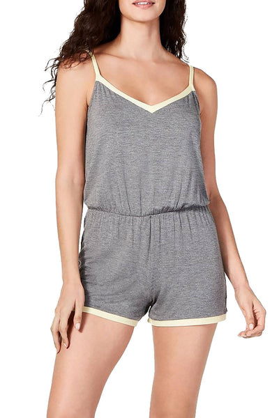 Alfani Ultra Soft Contrast Trim Pajama Romper in Oxford Heather