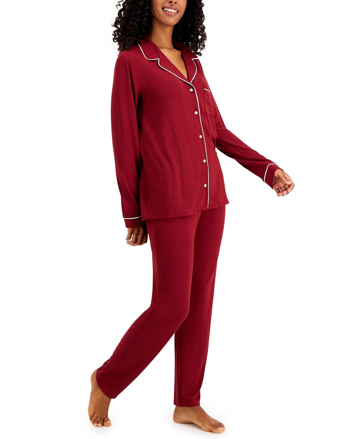 Alfani Wo Ultra-soft Printed Pajama Set Garnet Stone