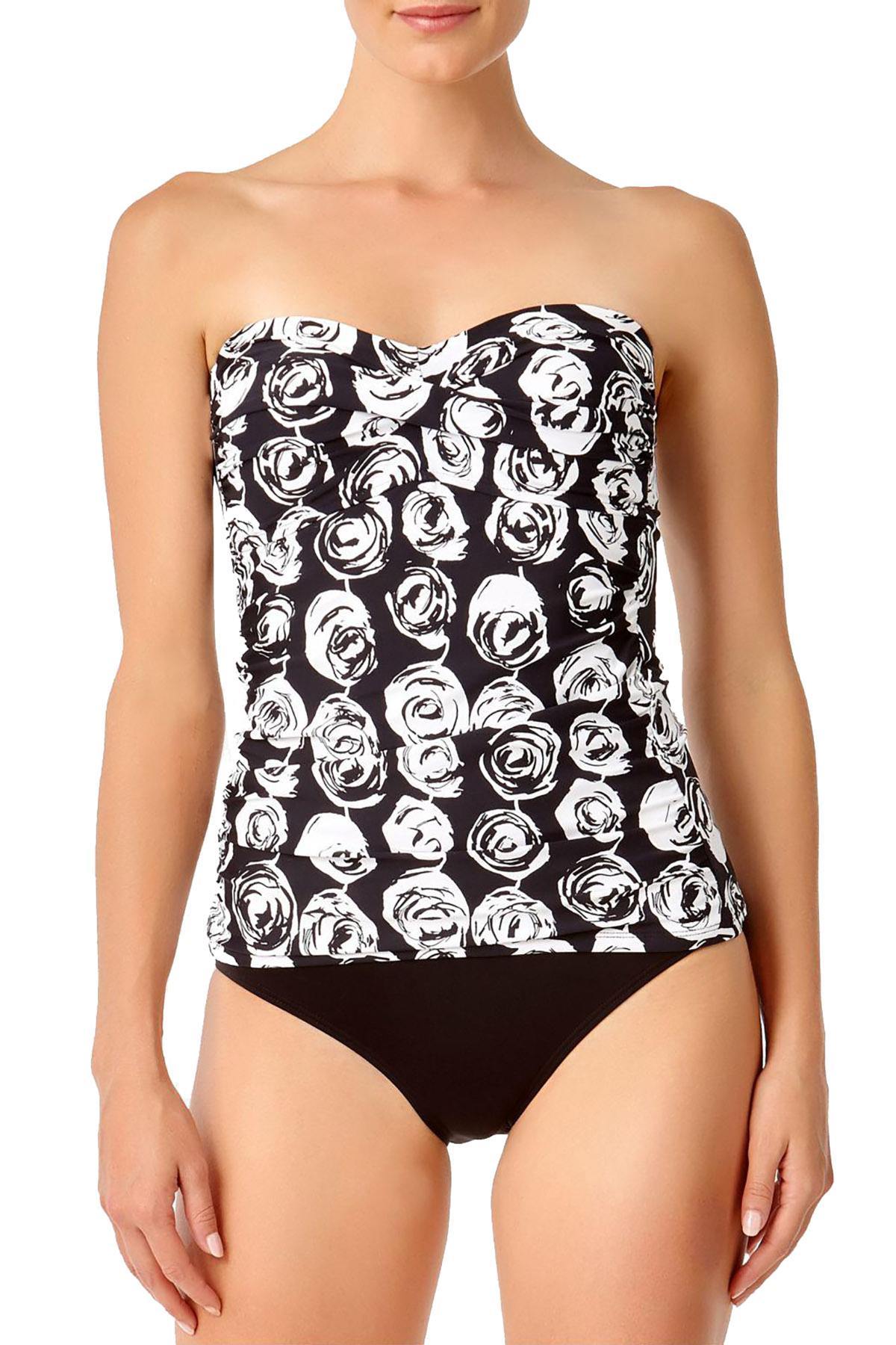 Anne Cole 'Coming Up Roses' Twisted/Shirred Tankini Top in Black/White