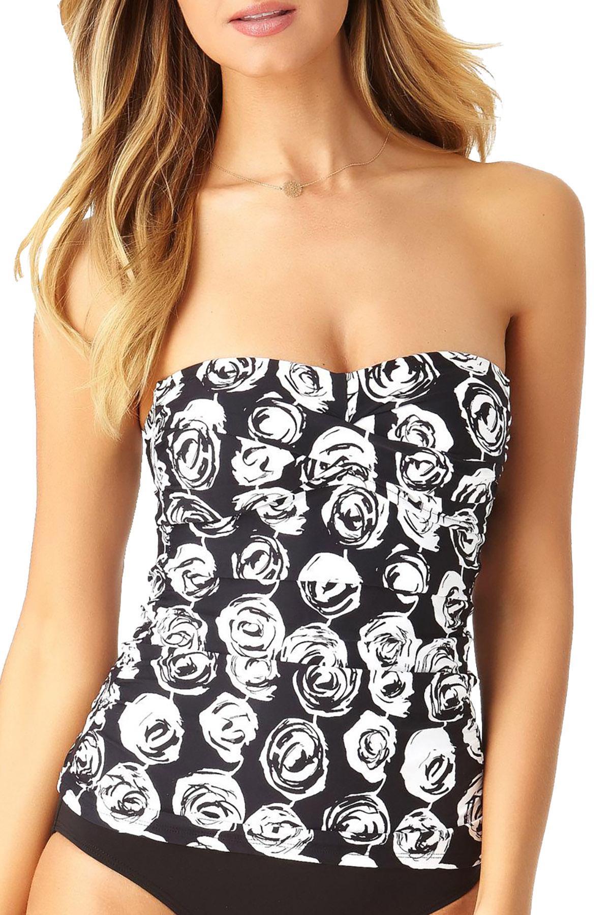 Anne Cole 'Coming Up Roses' Twisted/Shirred Tankini Top in Black/White