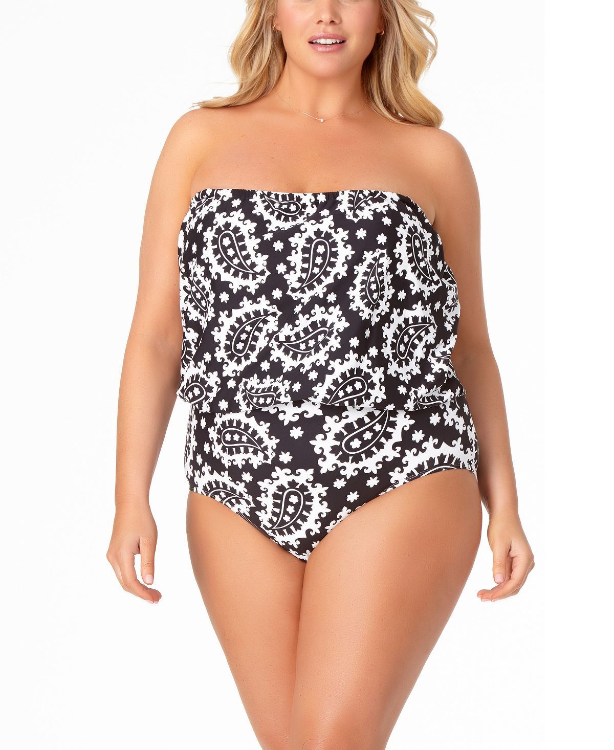 Anne Cole Plus Riviera Paisley Blouson Strapless One-piece Swimsuit Riviera Paisley