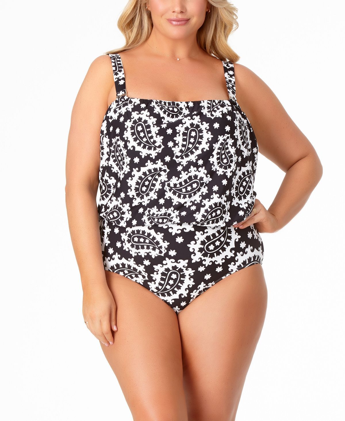 Anne Cole Plus Riviera Paisley Blouson Strapless One-piece Swimsuit Riviera Paisley