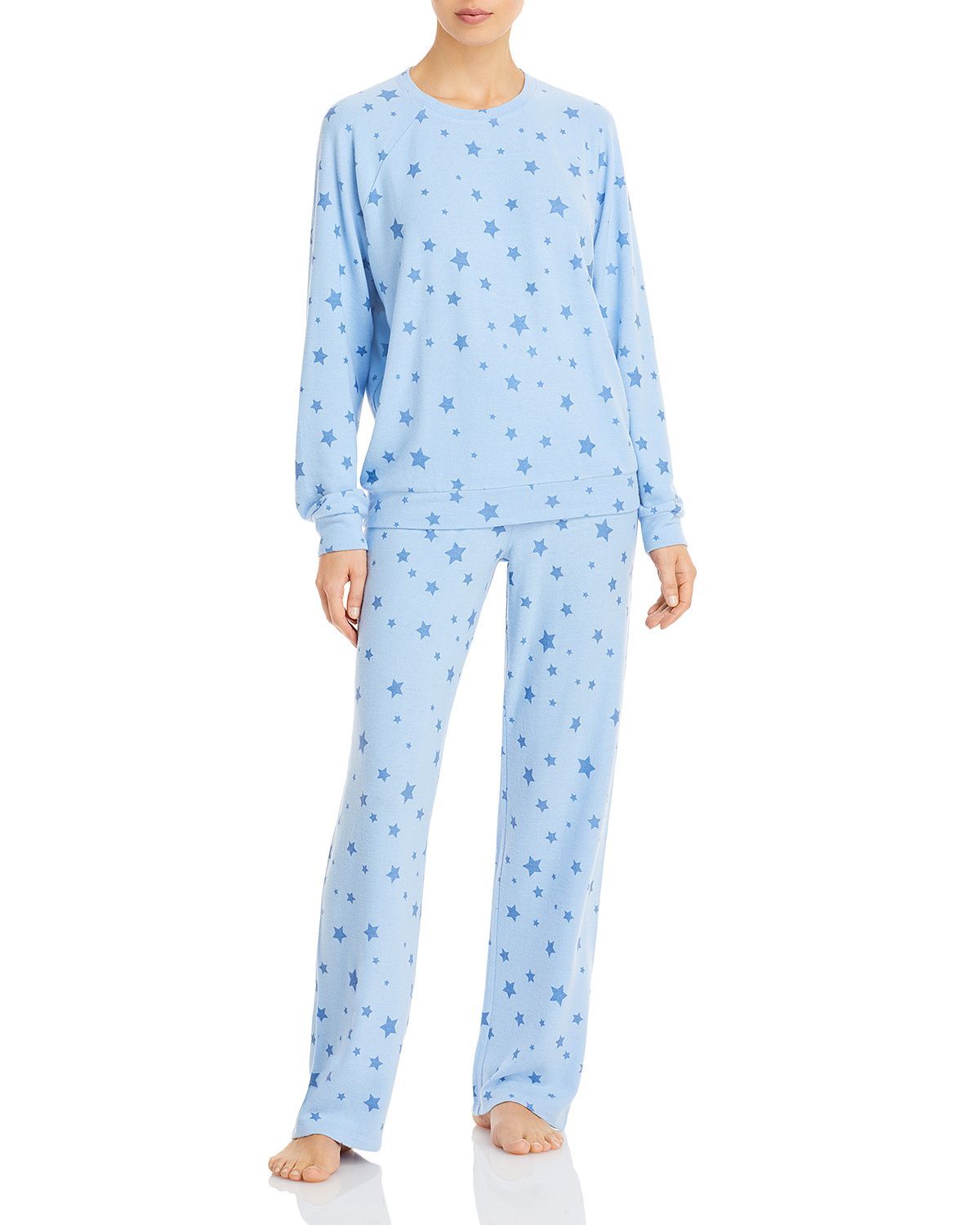 Aqua Star Print Pajama Set Light Blue