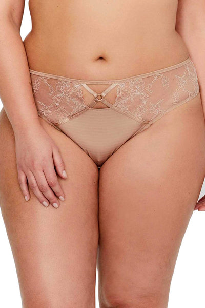 Ashley Graham PLUS Cappucino CrissCross Keyhole Lace Thong