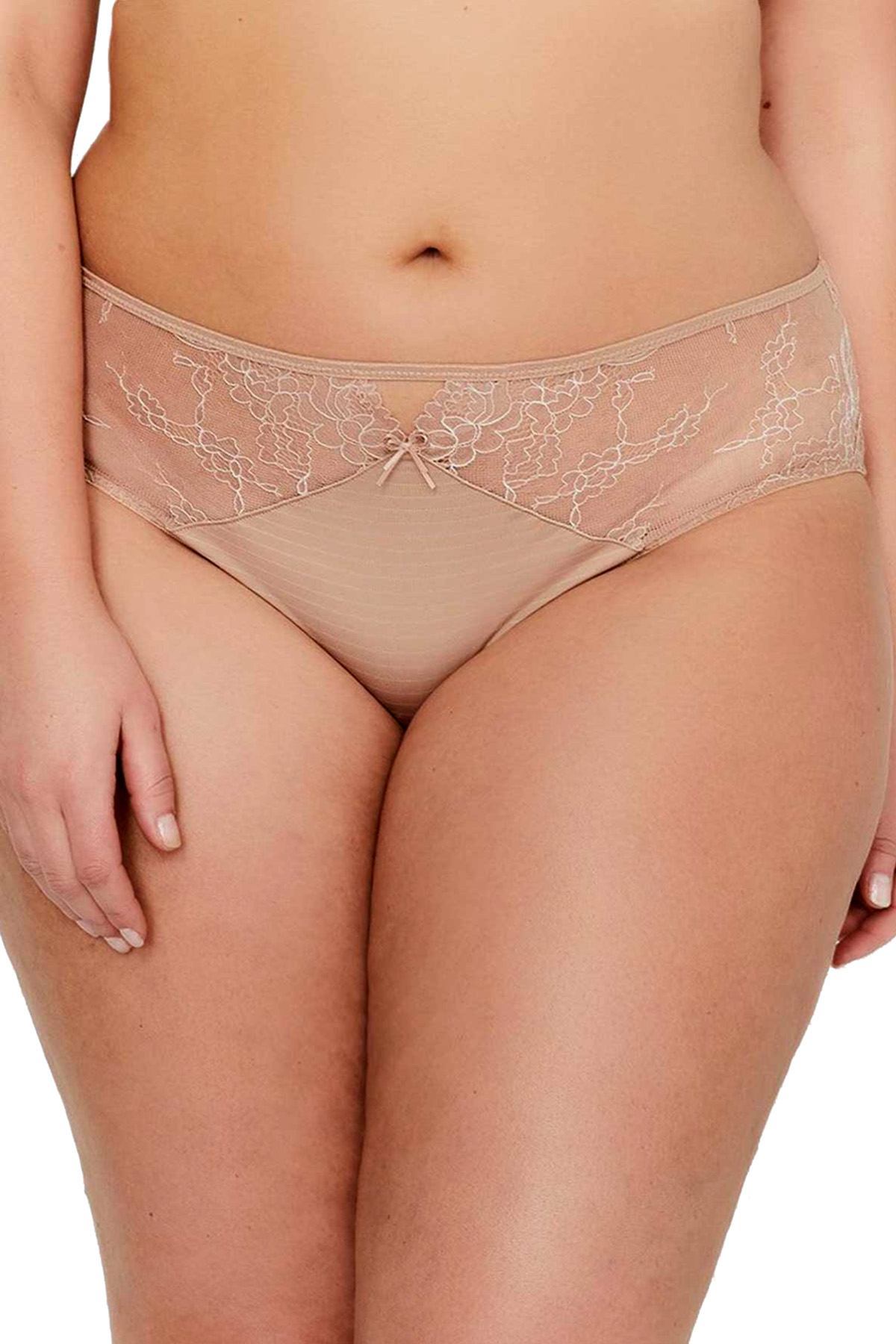 Ashley Graham PLUS Cappucino Microfiber and Lace HighCut Brief