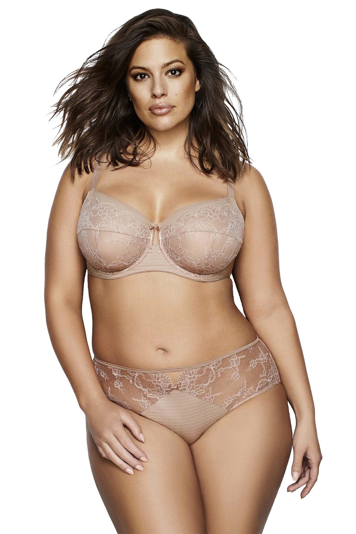 Ashley Graham PLUS Cappucino Microfiber and Lace HighCut Brief