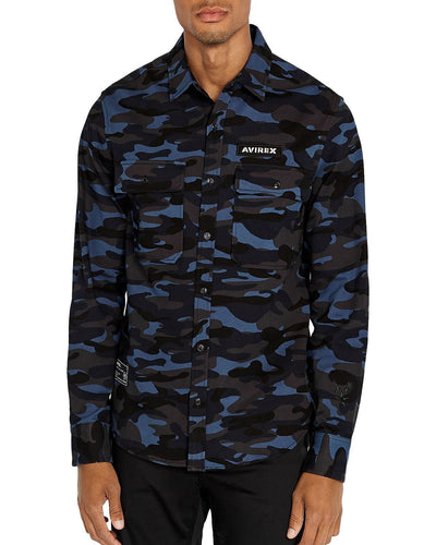 Avirex Camo Slim Fit Shirt Navy Camo