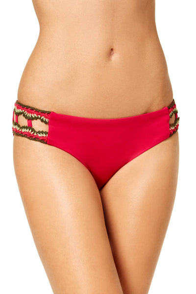 BECCA by Rebecca Virtue Medina Crochet Trim Hipster Bikini Bottom in Raspberry