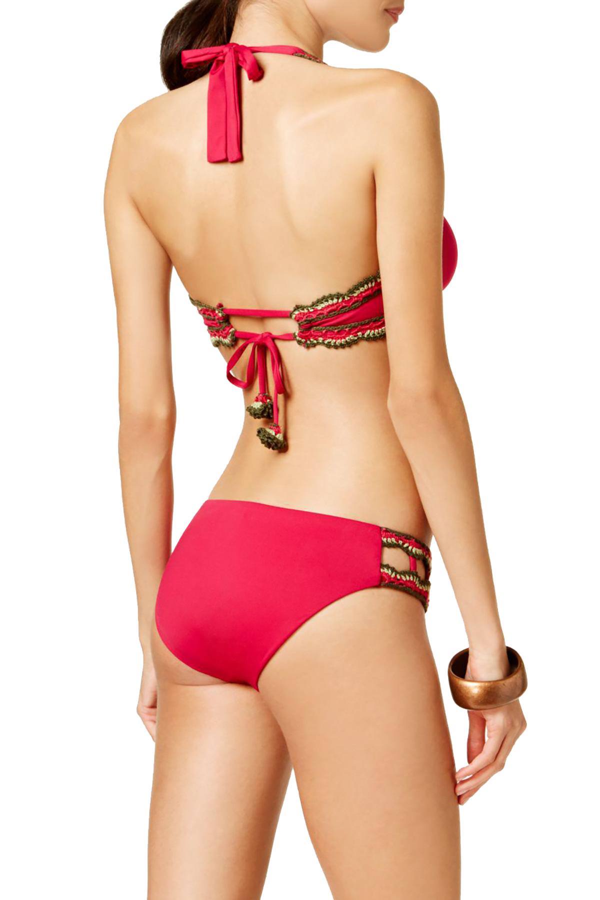 BECCA by Rebecca Virtue Medina Crochet Trim Hipster Bikini Bottom in Raspberry