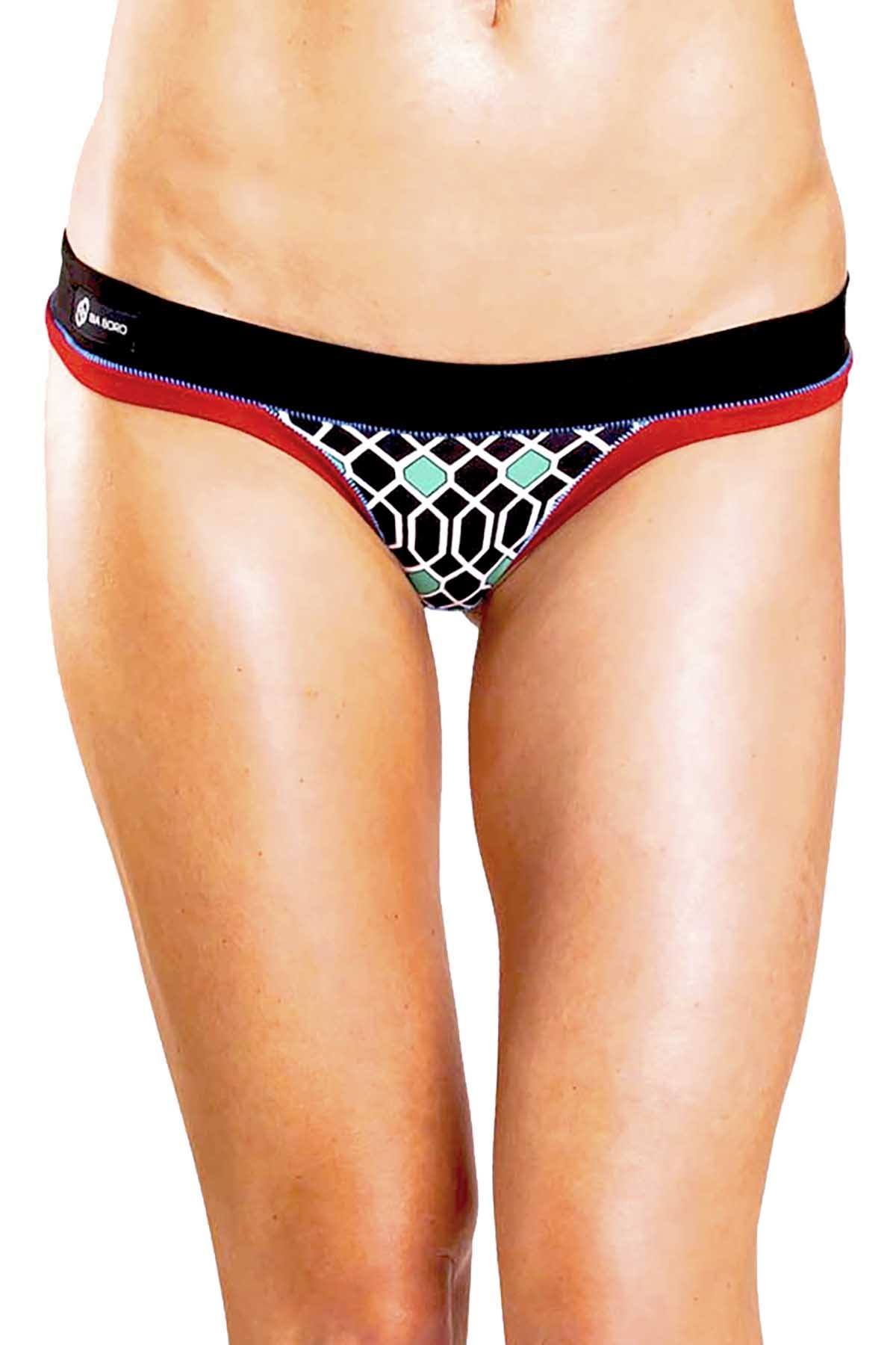 Bamboo Black/Red Thong Panty / Swim Bottom