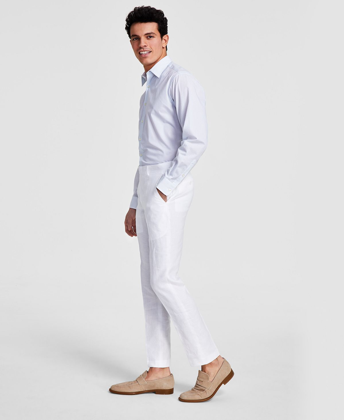 Bar Iii Slim-fit Linen Suit Pants White