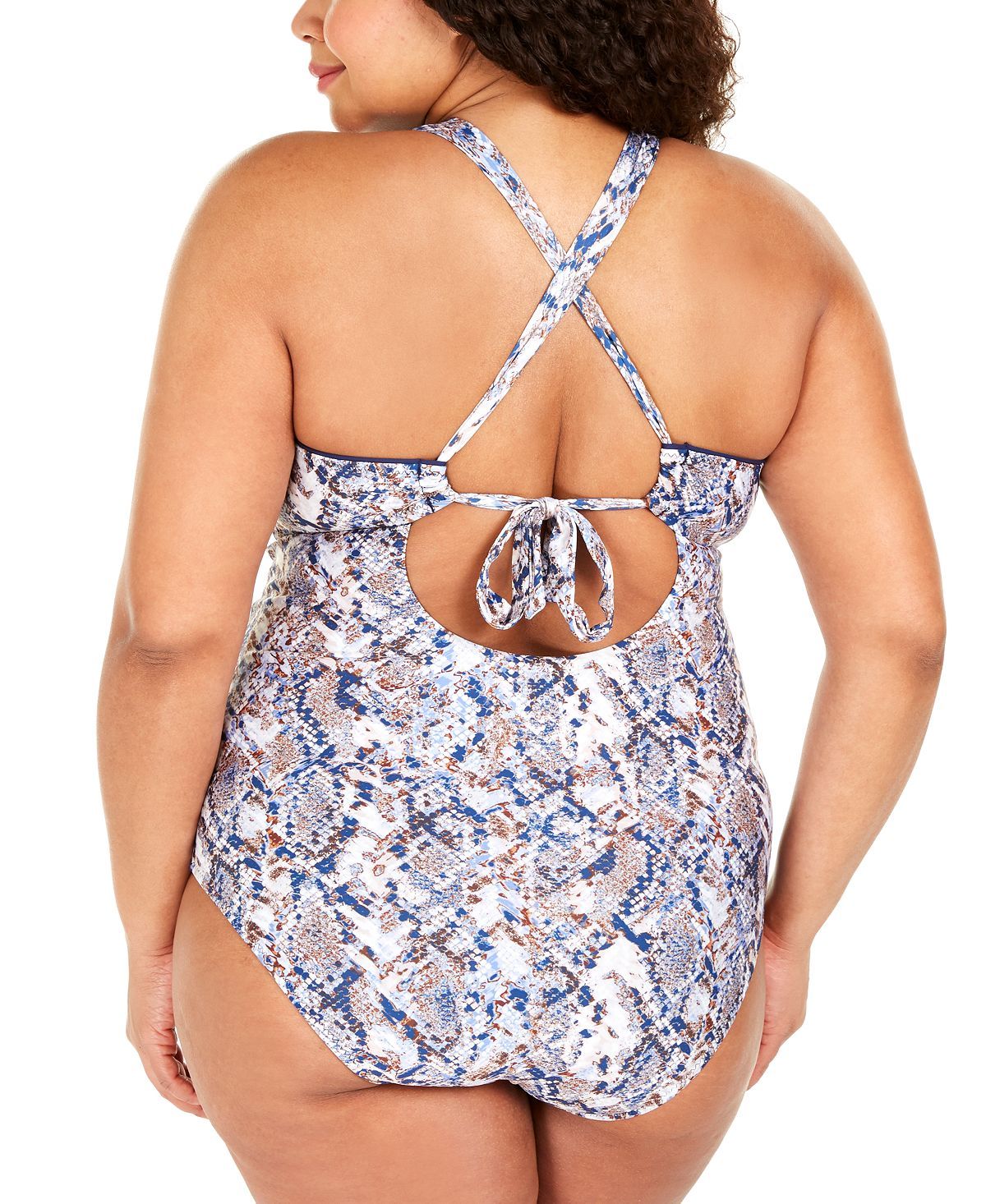 Becca Etc Plus Animal Kingdom Printed Square Neck One-piece Swimsuit Python