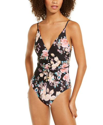 Becca First Date Printed Shirred One-piece Swimsuit Floral Multi