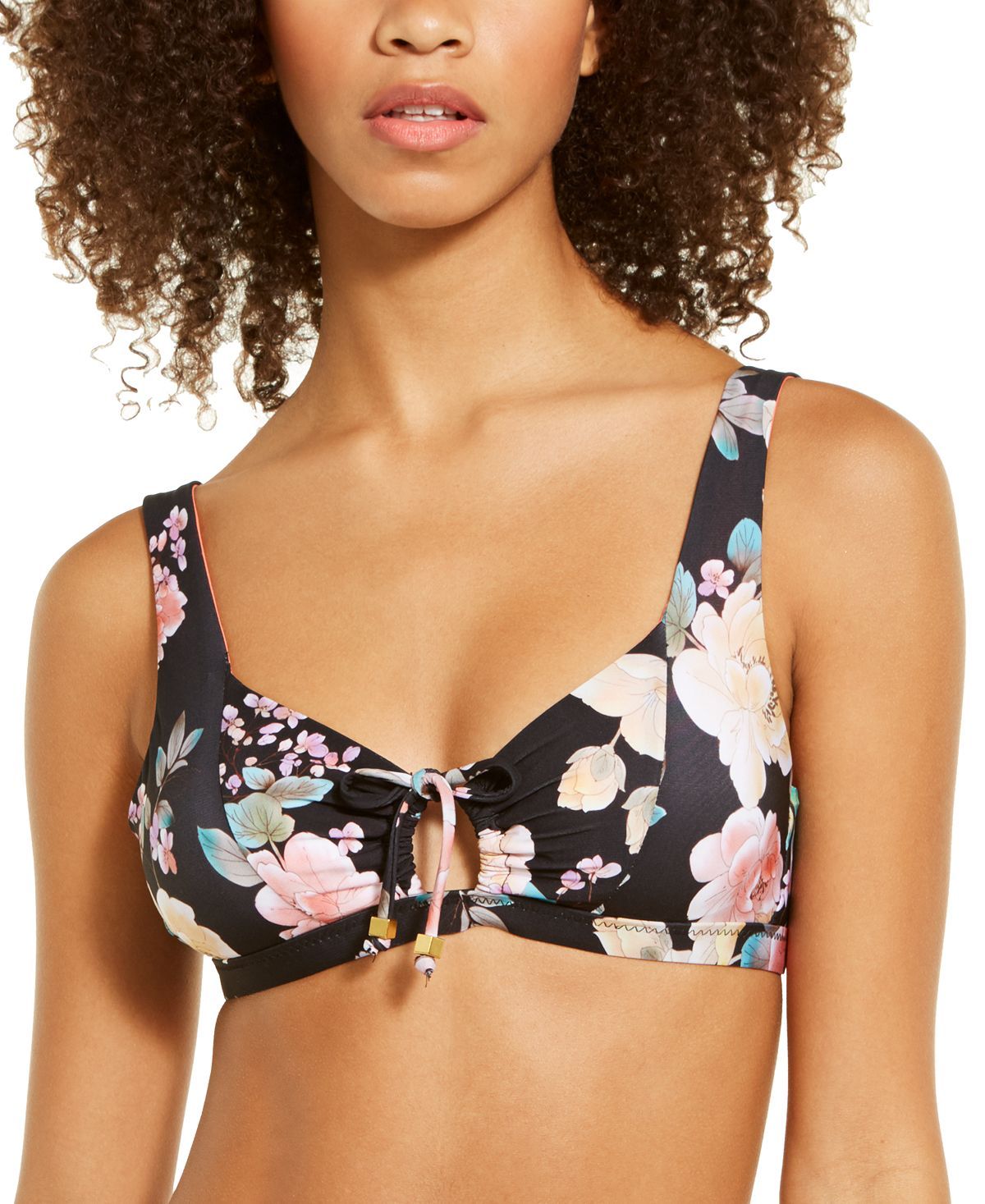 Becca Floral Print Tie-front Bralette Bikini Top Floral Multi