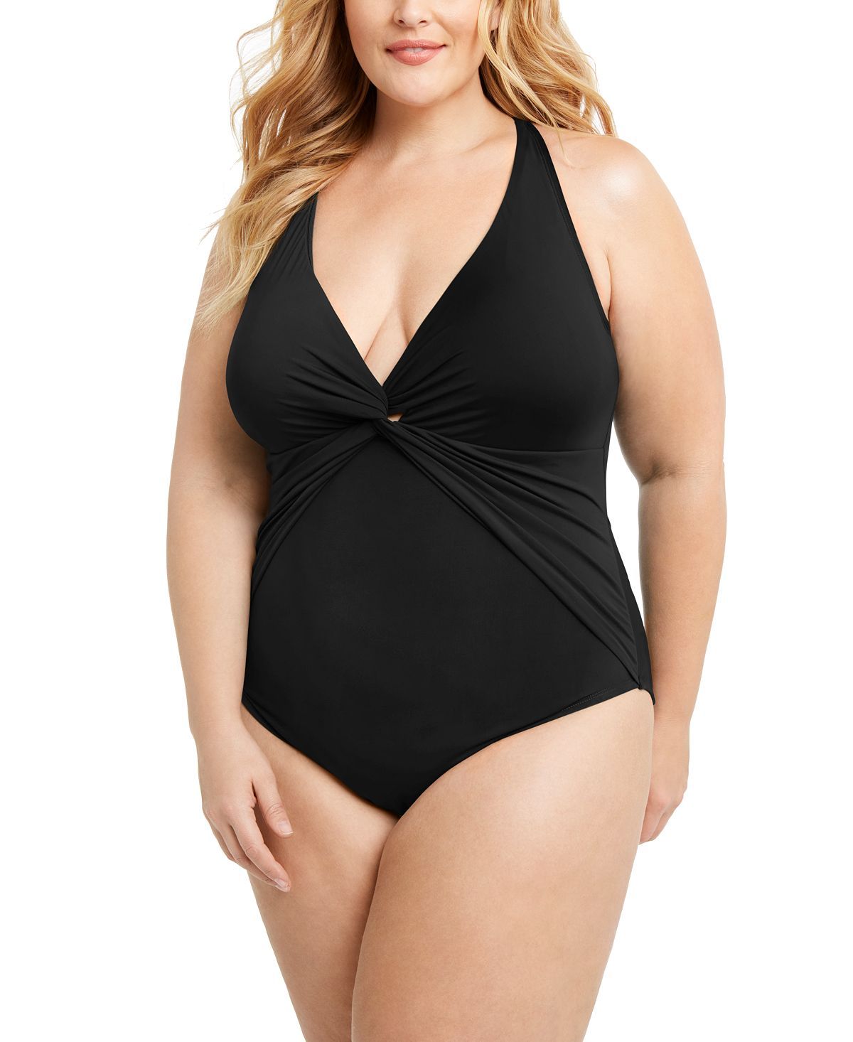 Bleu By Rod Beattie Trendy Plus Plunging Halter One-piece Swimsuit Black