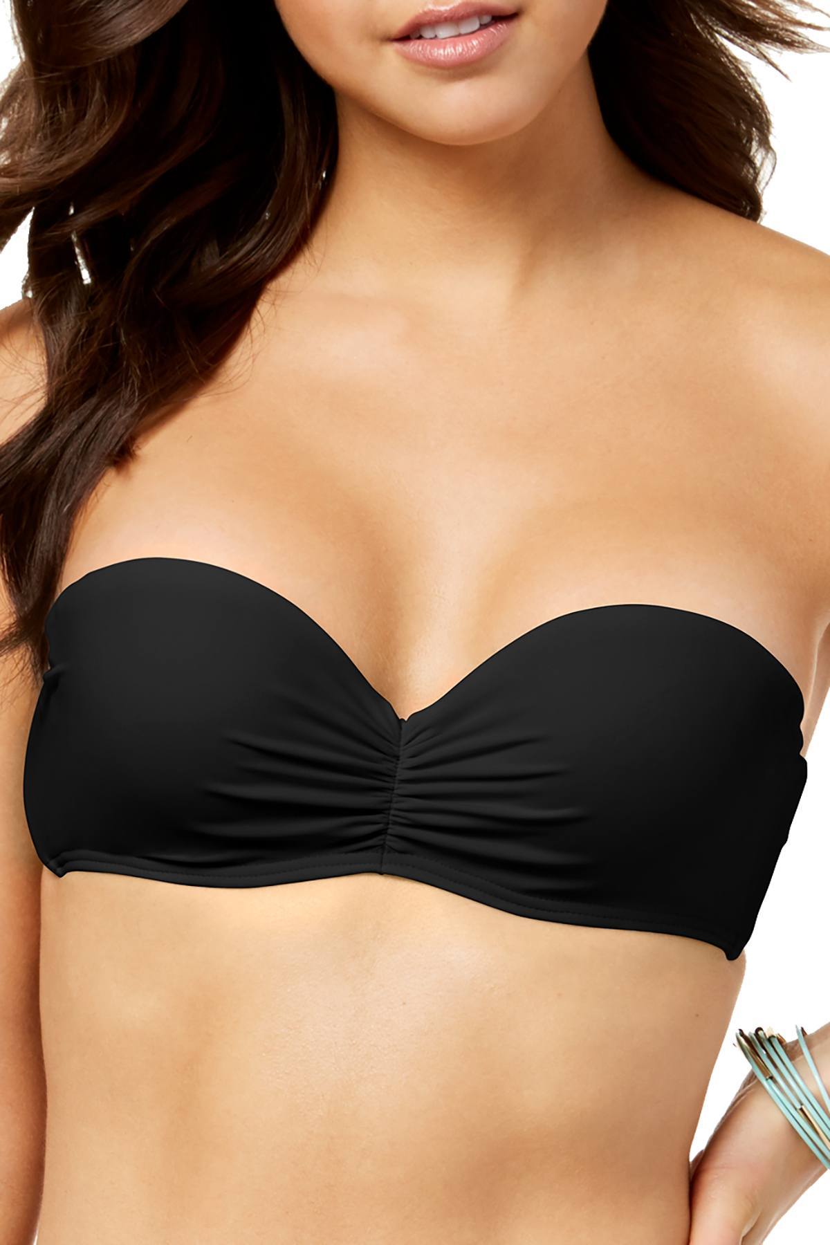 California Waves Strappy Bandeau Bikini Top in Black