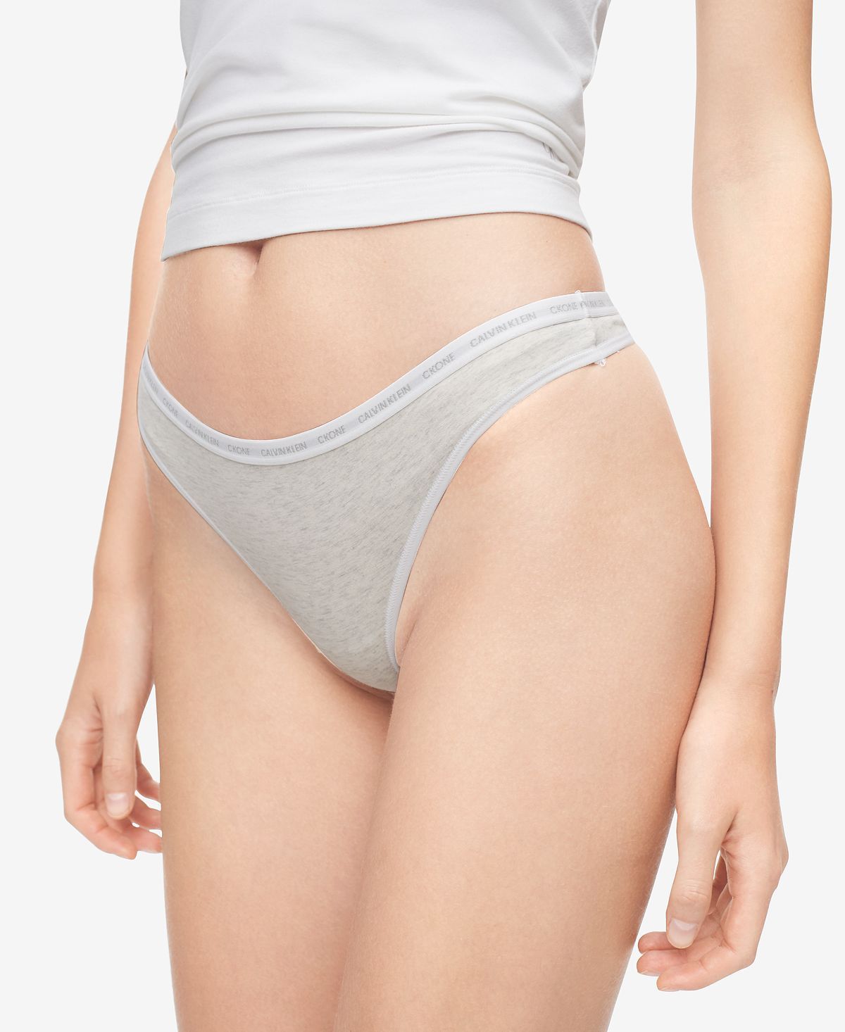 Calvin Klein Ck One Cotton Singles Thong Underwear Qd3783 Snow Heather