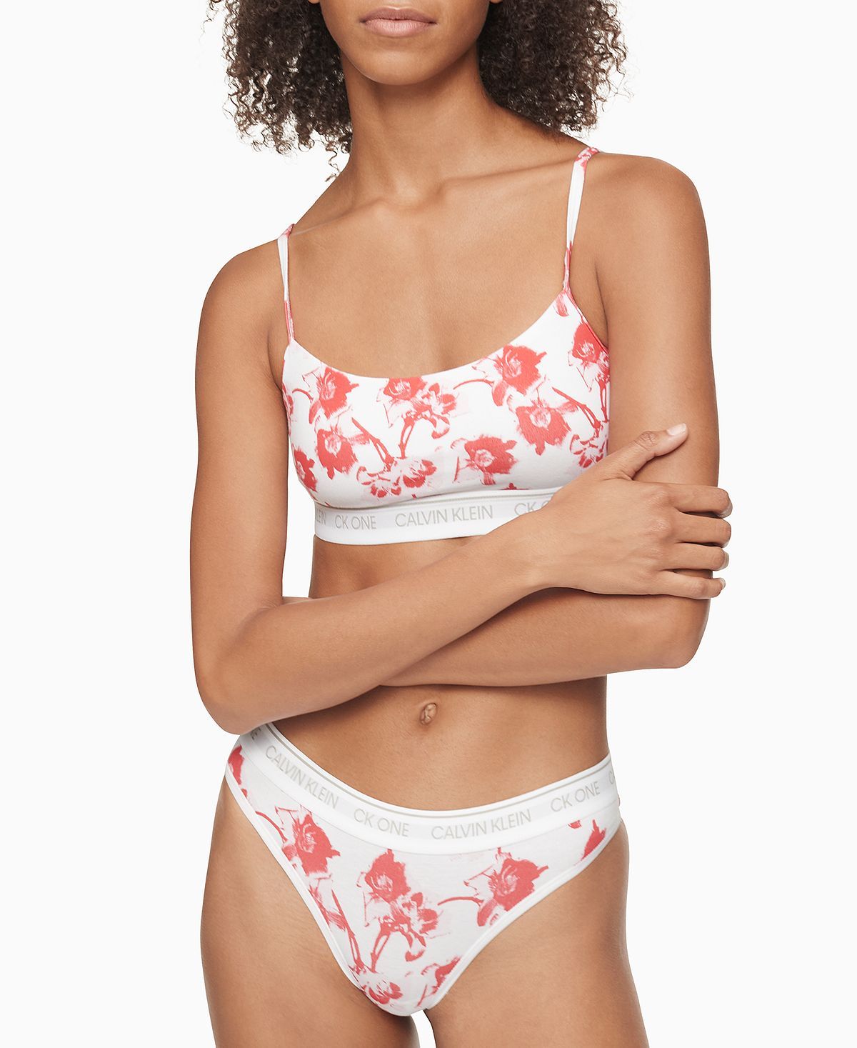 Calvin Klein Ck One Cotton Unlined Bralette Qf5727 Lilium Print_strawberry Shake