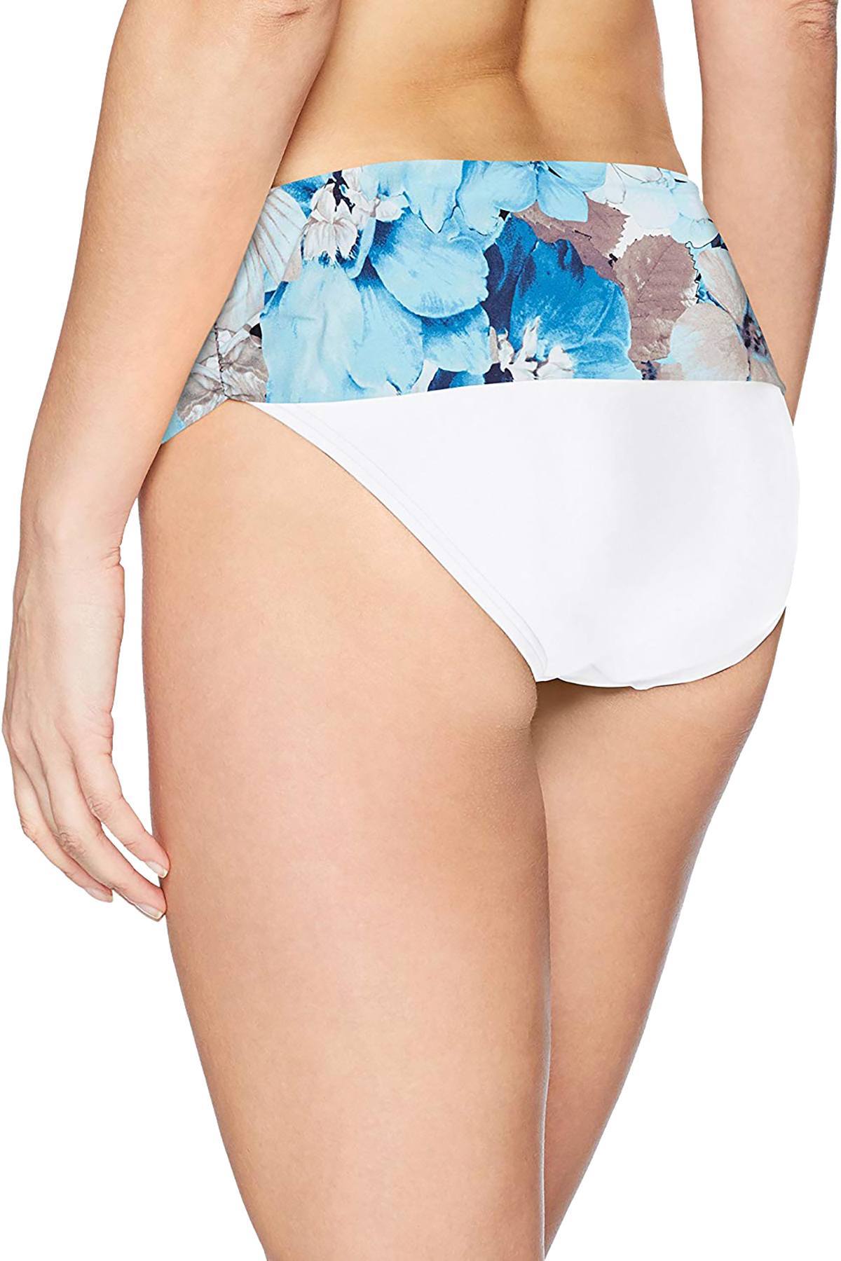 Calvin Klein Fold Over Waist Bikini Bottom in Soft White/Blue Floral