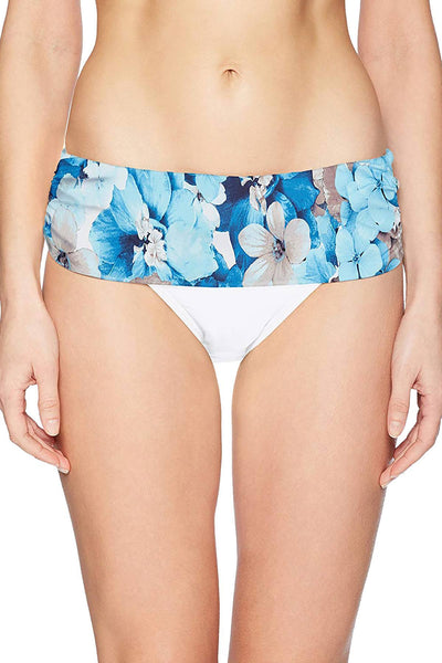 Calvin Klein Fold Over Waist Bikini Bottom in Soft White/Blue Floral