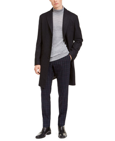 Calvin Klein Malibu Slim-fit Charcoal Plaid Overcoat Charcoal