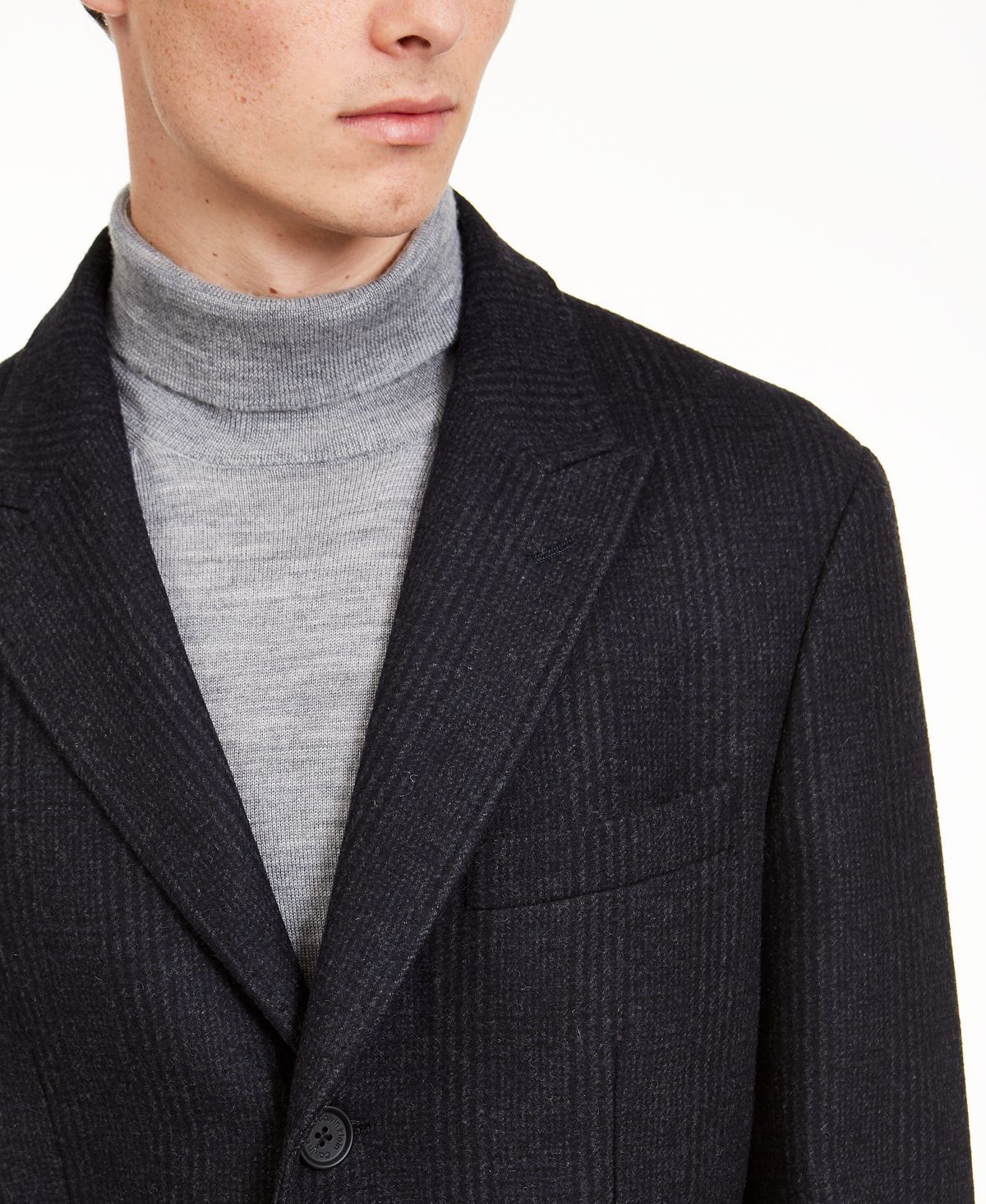 Calvin Klein Malibu Slim-fit Charcoal Plaid Overcoat Charcoal