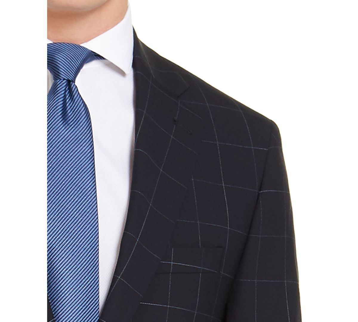 Calvin Klein X-fit Extra-slim Fit Infinite Stretch Navy Blue Windowpane Wool Suit Jacket Navy