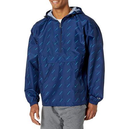 Champion Men's Logo-Print Half-Zip Packable Windbreaker Blue