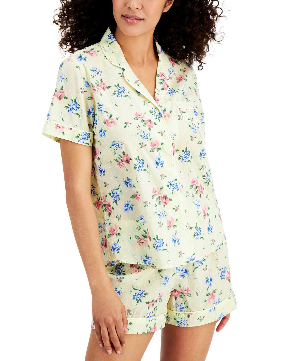 Charter Club Cotton Swiss Dot Shorts Pajama Set Floral Clip Dot