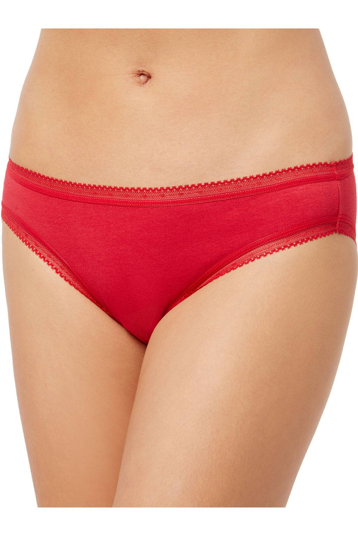 Charter Club Modern Essentials Cotton Lace Trim Bikini Brief in Candy Red